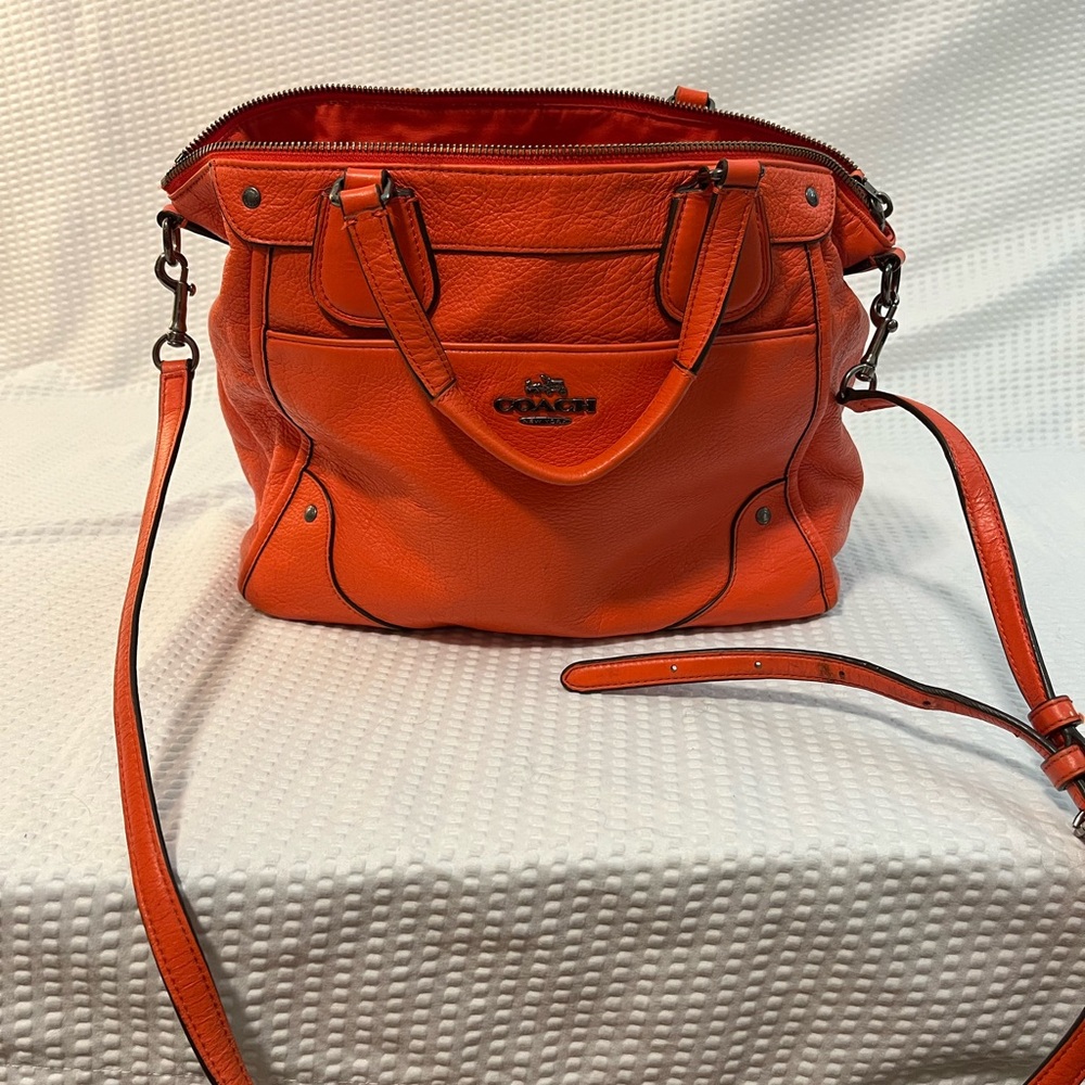 Vibrant Orange Coach Mickey Leather Satchel
